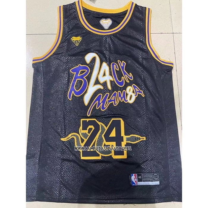 Kobe Bryant NO 24 Camiseta Los Angeles Lakers Black Mamba Snakeskin Negro